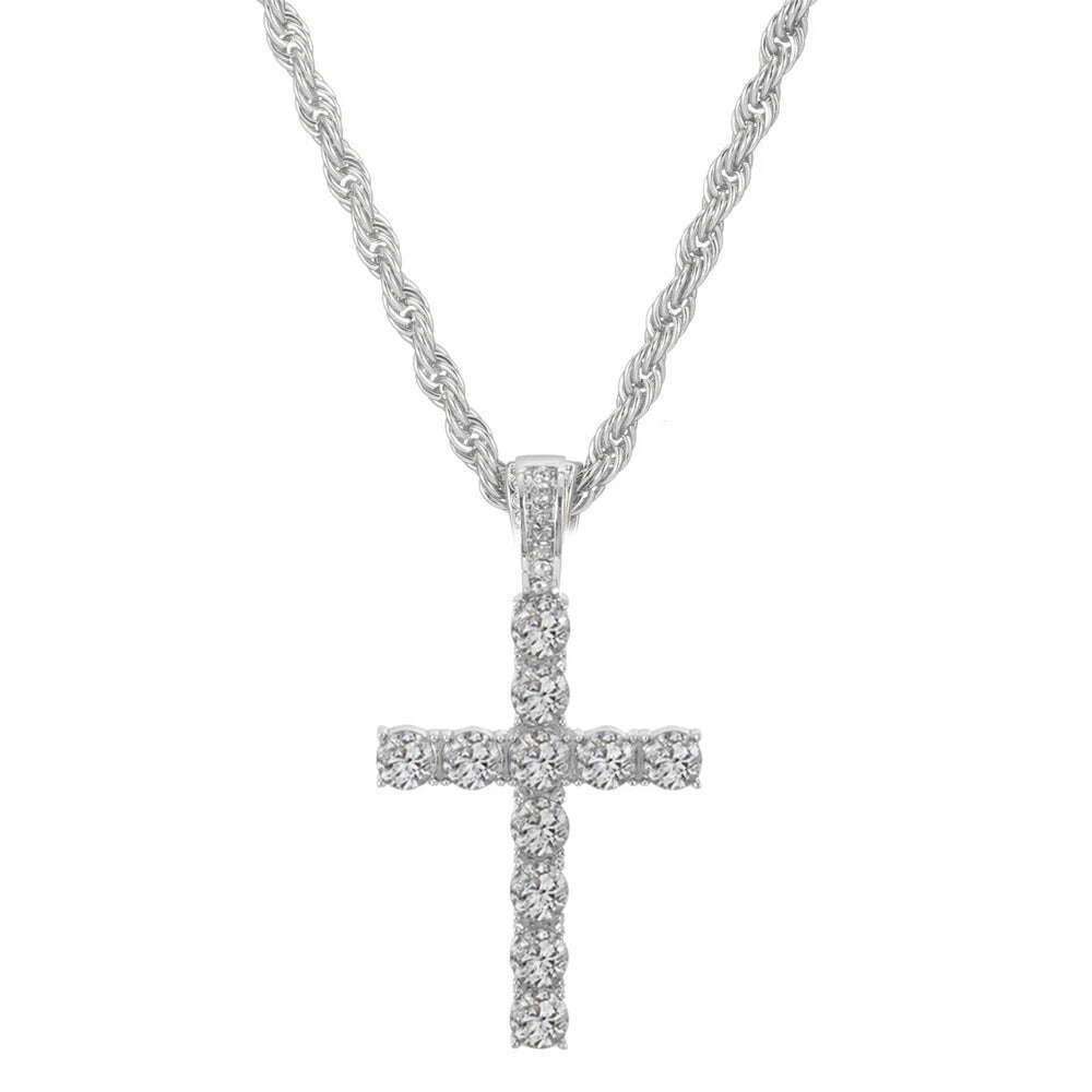 Men Women Hip Hop Cross Shiny Pendant With 4mm Zircon Tennis Chain Charm Iced Out Bling Exquisite Necklace Jewelry Fashion Gift - KIMLUD