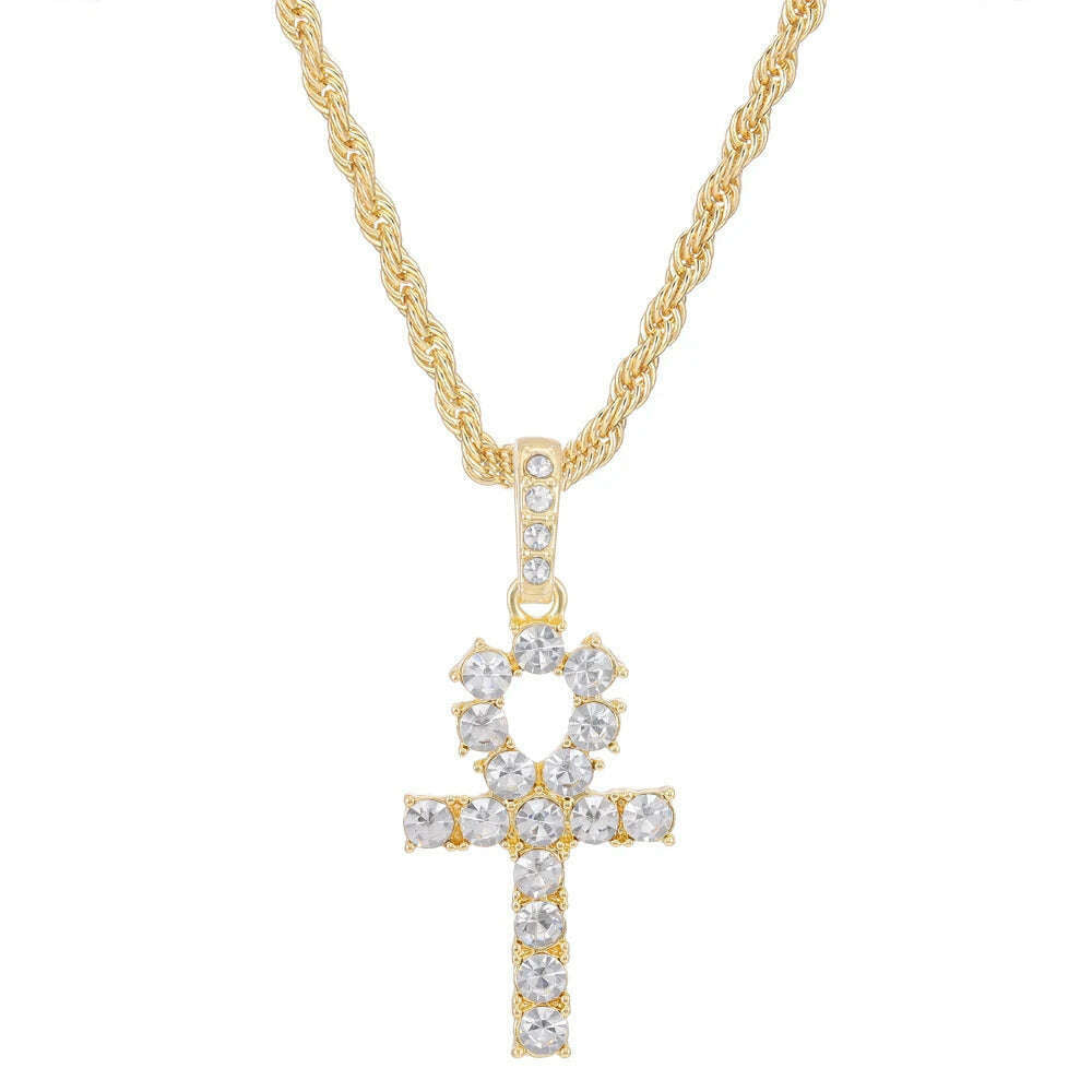 Men Women Hip Hop Cross Shiny Pendant With 4mm Zircon Tennis Chain Charm Iced Out Bling Exquisite Necklace Jewelry Fashion Gift - KIMLUD