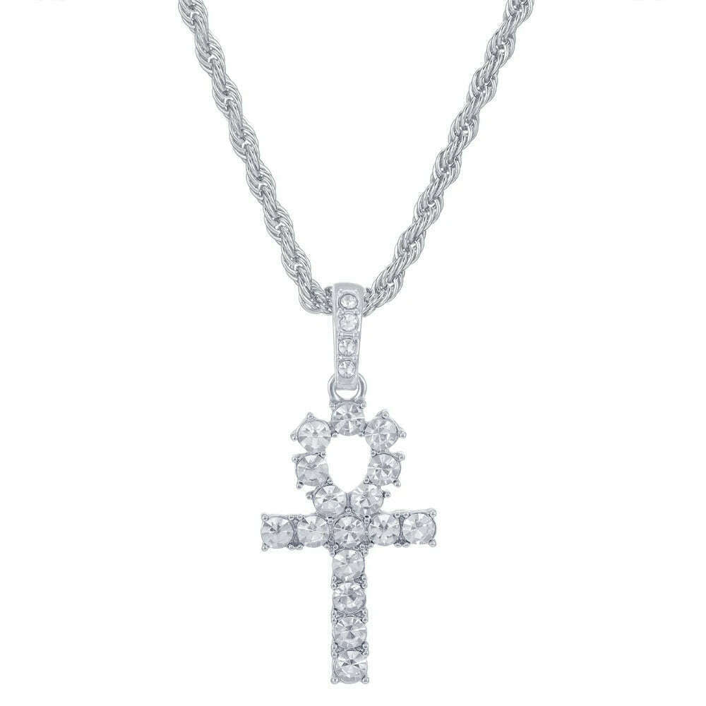 KIMLUD, Men Women Hip Hop Cross Shiny Pendant With 4mm Zircon Tennis Chain Charm Iced Out Bling Exquisite Necklace Jewelry Fashion Gift, style B 3 / 18inch(45cm), KIMLUD Womens Clothes