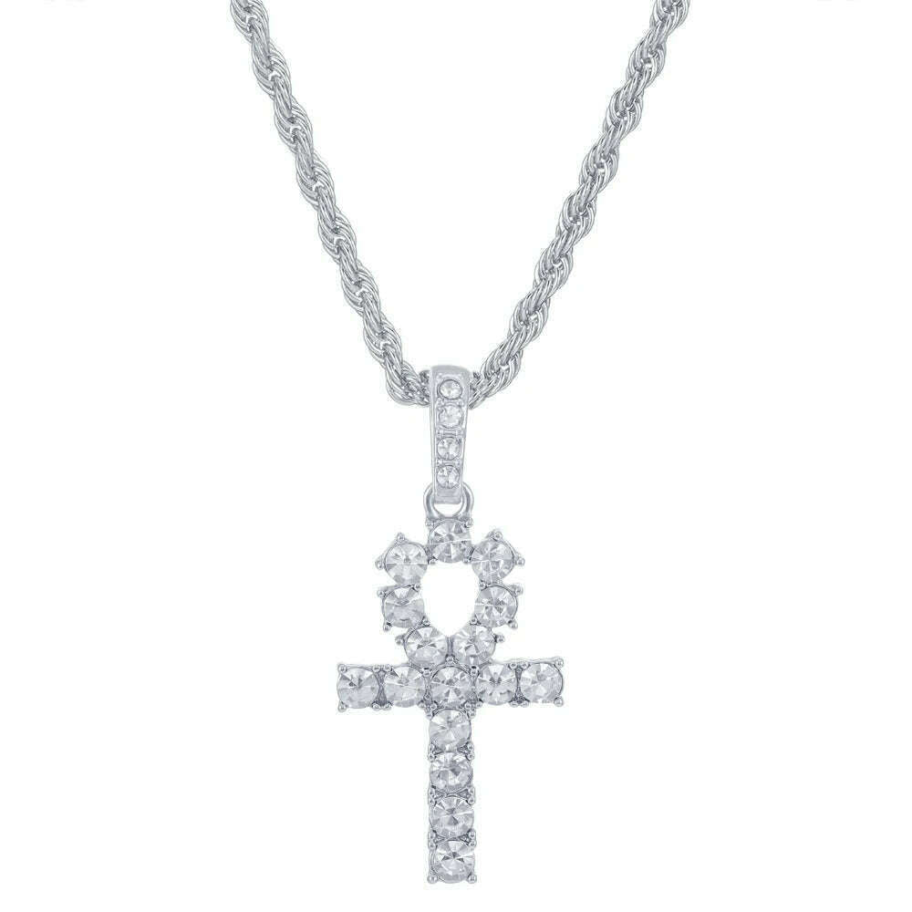 Men Women Hip Hop Cross Shiny Pendant With 4mm Zircon Tennis Chain Charm Iced Out Bling Exquisite Necklace Jewelry Fashion Gift - KIMLUD