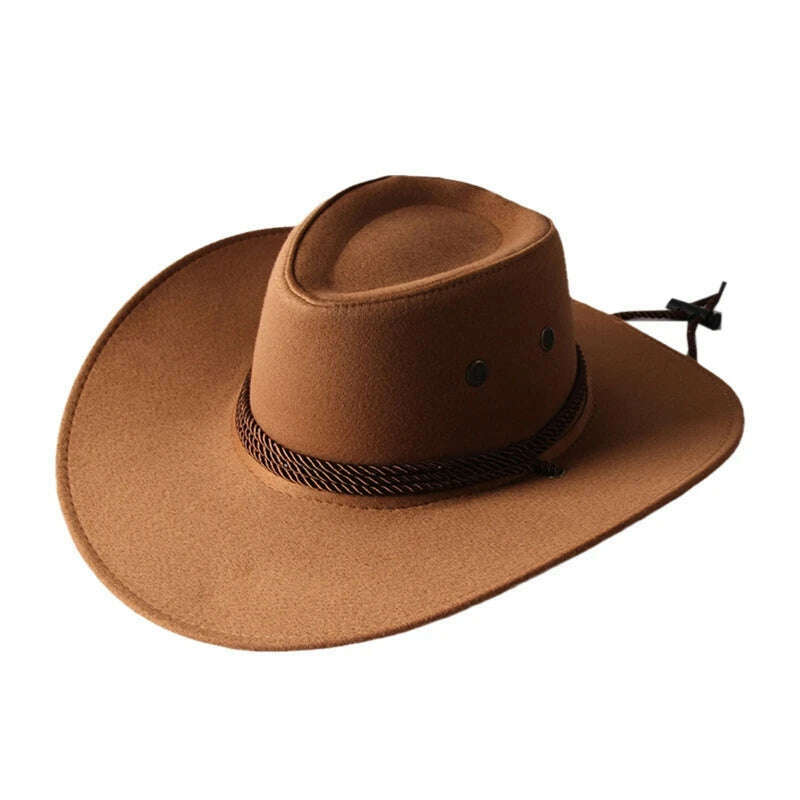 Men&#39;s Cool Sun Hat Solid Color Cool Western Cowboy Hat Plain Solid Color Men&#39;s Peaked Cap Large Western Rope Knight Cowboy Hat - KIMLUD