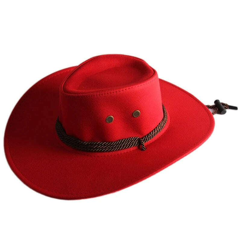 Men&#39;s Cool Sun Hat Solid Color Cool Western Cowboy Hat Plain Solid Color Men&#39;s Peaked Cap Large Western Rope Knight Cowboy Hat - KIMLUD