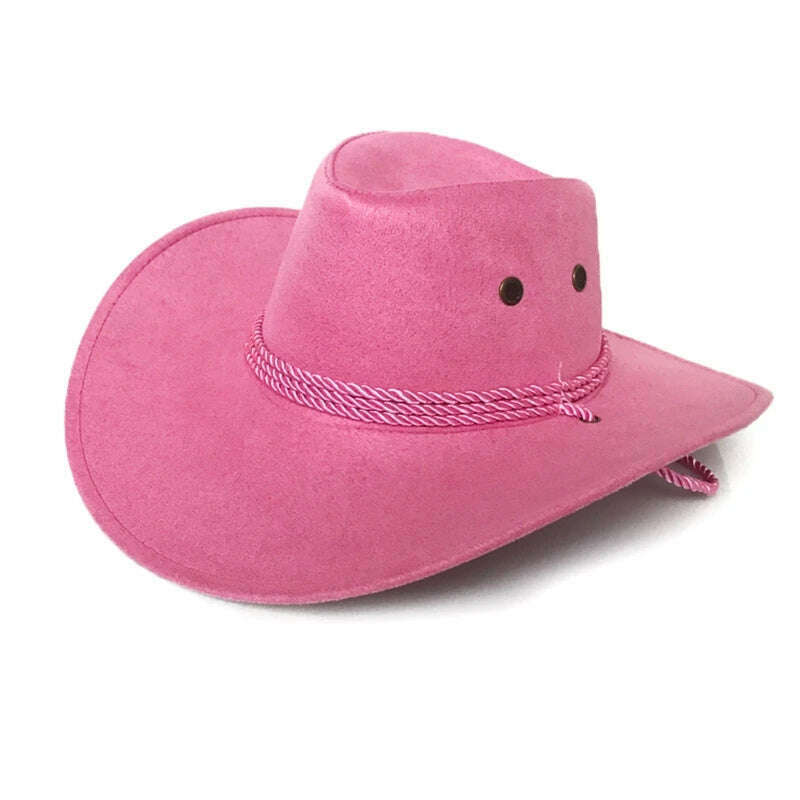 Men&#39;s Cool Sun Hat Solid Color Cool Western Cowboy Hat Plain Solid Color Men&#39;s Peaked Cap Large Western Rope Knight Cowboy Hat - KIMLUD
