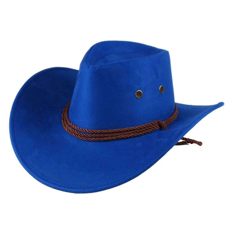 Men&#39;s Cool Sun Hat Solid Color Cool Western Cowboy Hat Plain Solid Color Men&#39;s Peaked Cap Large Western Rope Knight Cowboy Hat - KIMLUD
