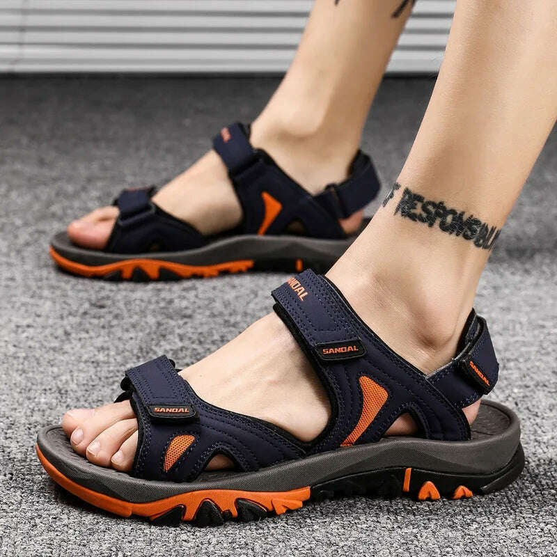 KIMLUD, Men&#39;s Sandals 2022 Beach and Sea Casual Shoes Sandal for Men Summer Male New Slippers Wears Genuine Leather Man Flip Flops, Dark blue / 39, KIMLUD Women's Clothes