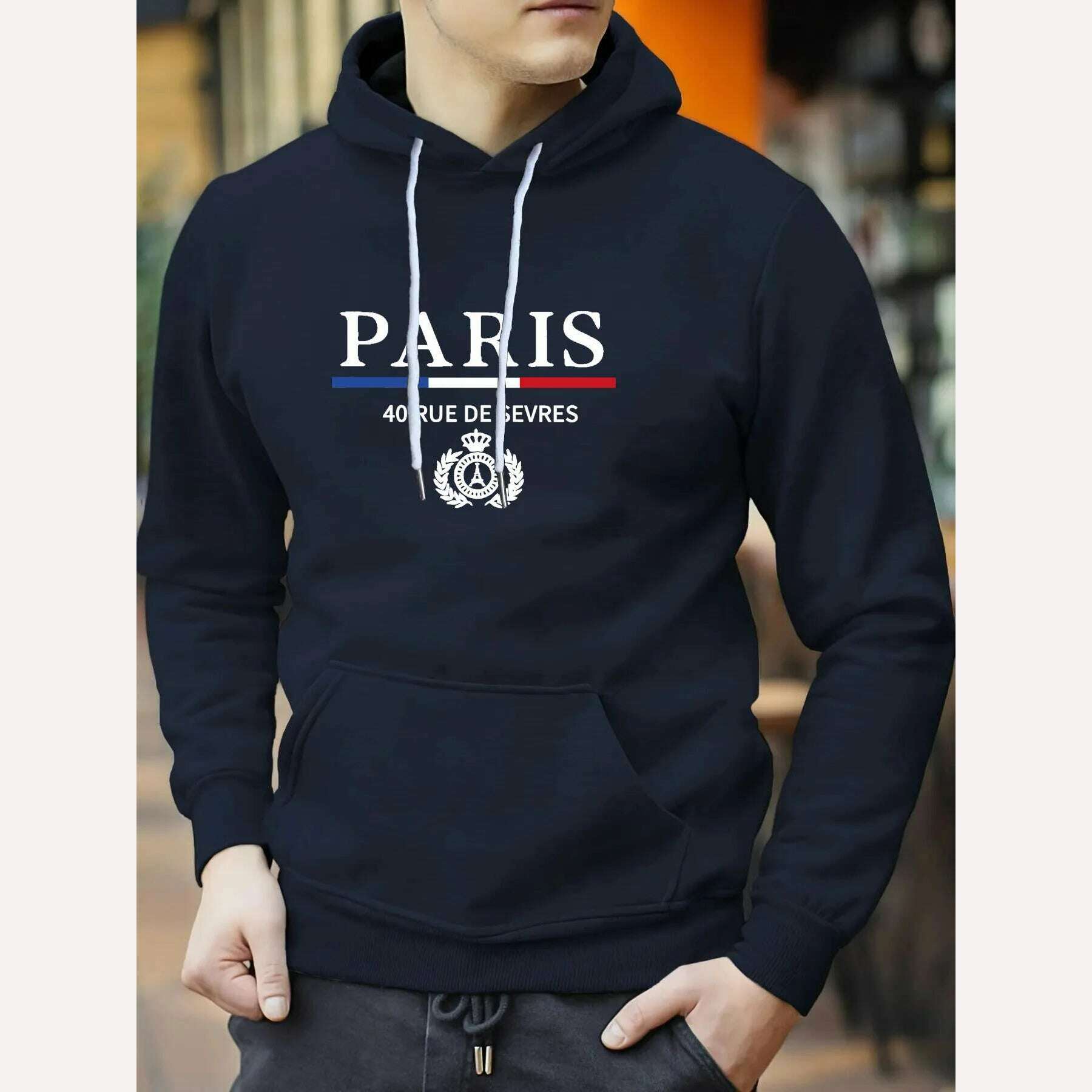 KIMLUD, Men's Autumn Winter Hooded Fashion Sweater Tshirt Tops, A-PARIS-zang qing / XS, KIMLUD Womens Clothes