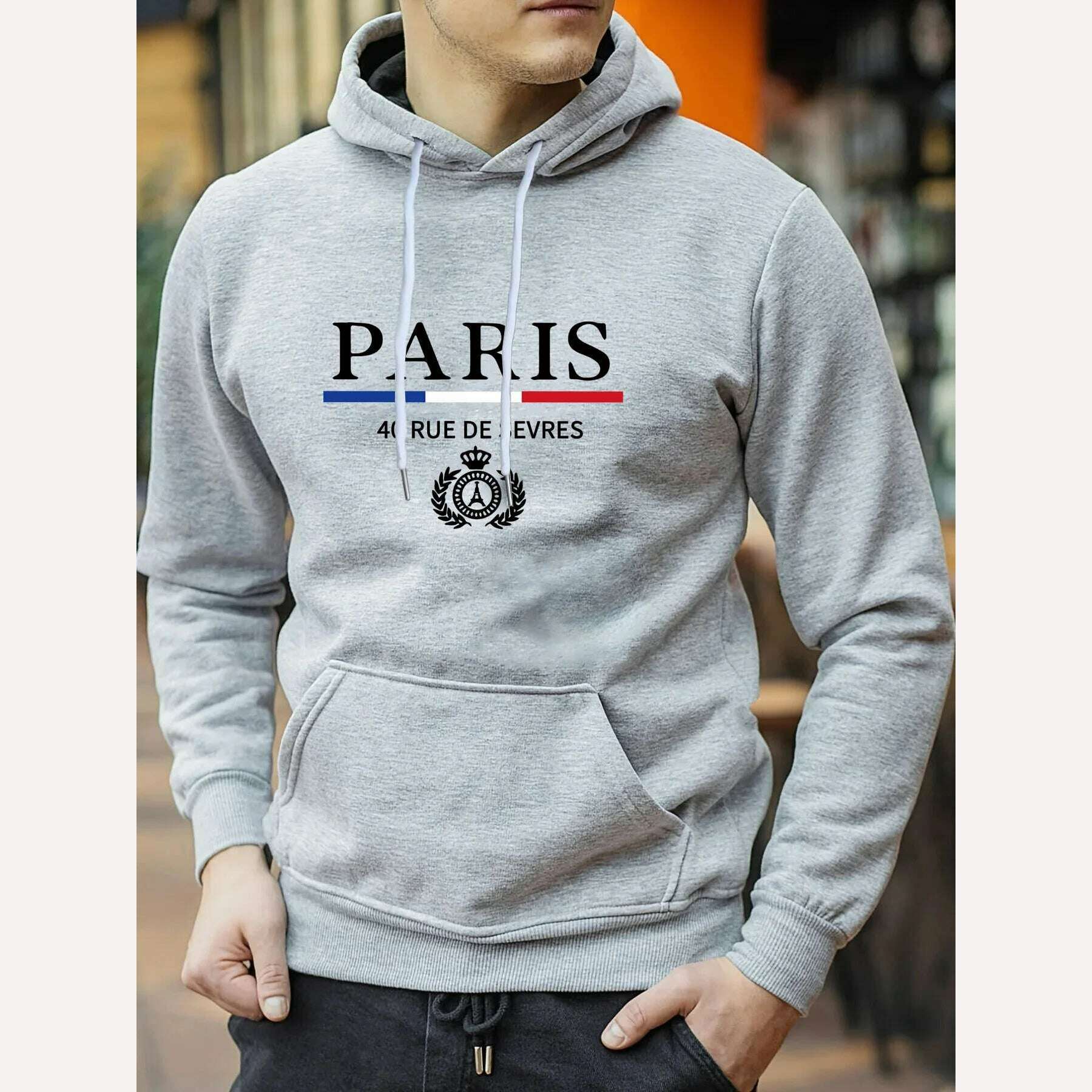 KIMLUD, Men's Autumn Winter Hooded Fashion Sweater Tshirt Tops, A-PARIS-hui / M, KIMLUD Womens Clothes