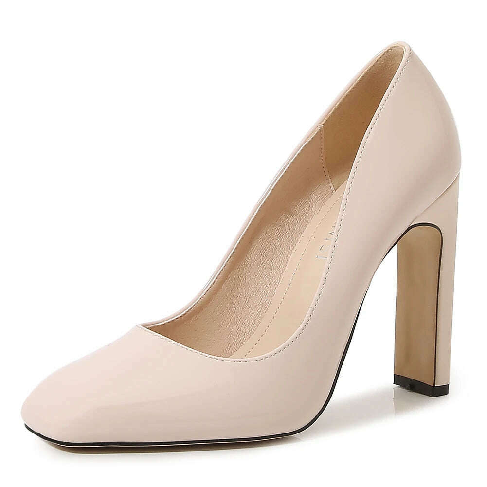 Men's Block Heels Pumps Sexy Drag Queen Red Patent Leather Square Toe Work Party Large Work Court Women Shoes 35-46 - KIMLUD