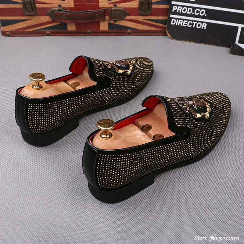 Mens British Rhinestone Embroidery Flats Dress Gentleman Shoes Male Wedding Homecoming Evening Footwear Sapato Social Masculino - KIMLUD