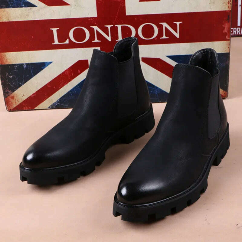 mens casual business office formal dress chelsea boots platform shoes genuine leather boot black ankle botas hombre chaussure - KIMLUD
