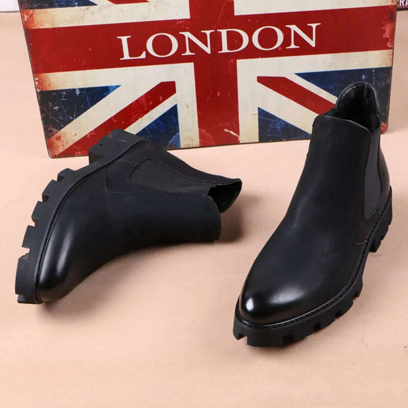 mens casual business office formal dress chelsea boots platform shoes genuine leather boot black ankle botas hombre chaussure - KIMLUD