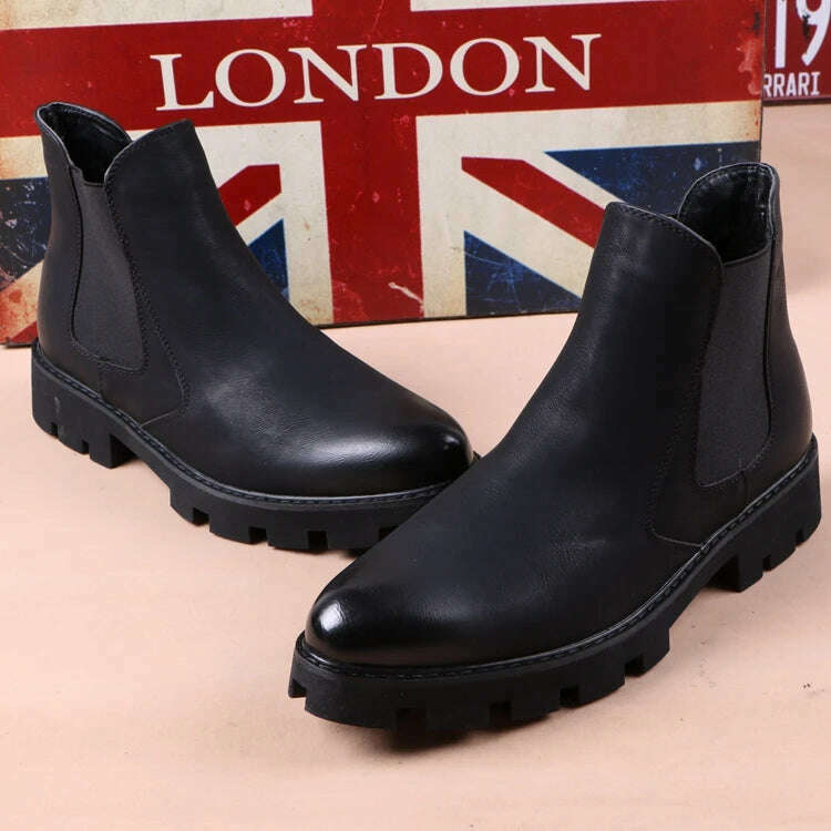 mens casual business office formal dress chelsea boots platform shoes genuine leather boot black ankle botas hombre chaussure - KIMLUD