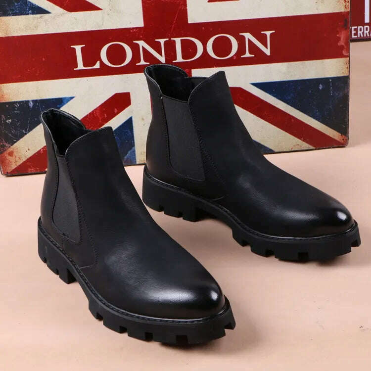 mens casual business office formal dress chelsea boots platform shoes genuine leather boot black ankle botas hombre chaussure - KIMLUD