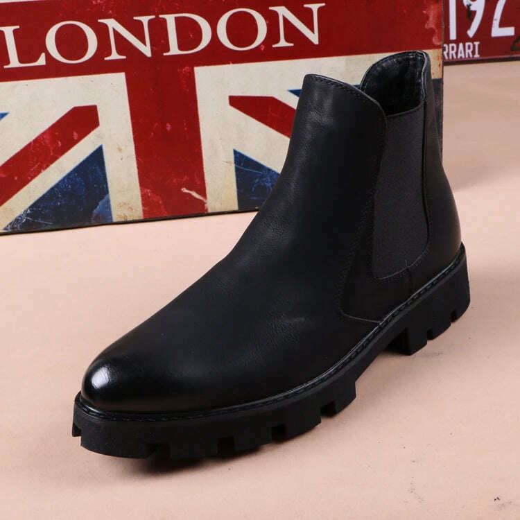 mens casual business office formal dress chelsea boots platform shoes genuine leather boot black ankle botas hombre chaussure - KIMLUD