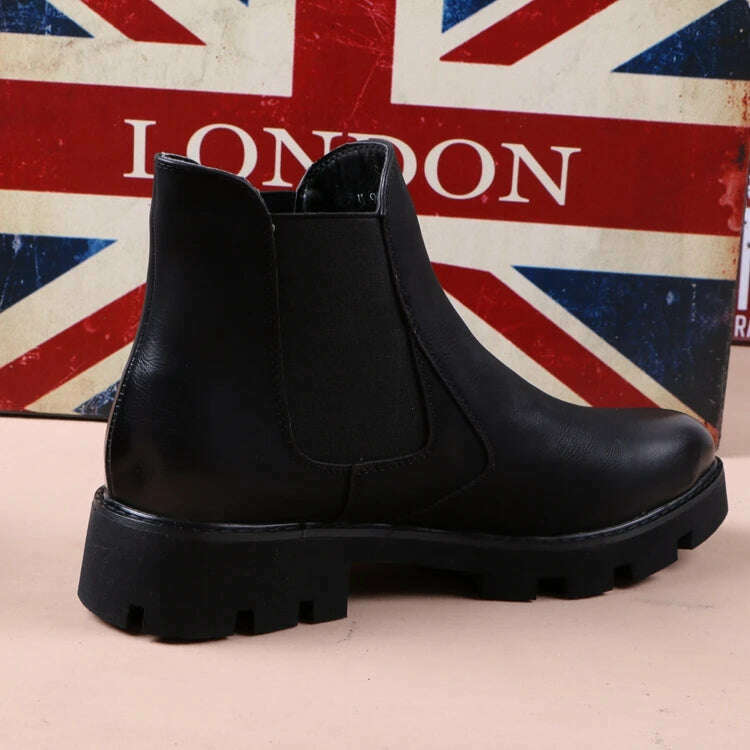 mens casual business office formal dress chelsea boots platform shoes genuine leather boot black ankle botas hombre chaussure - KIMLUD