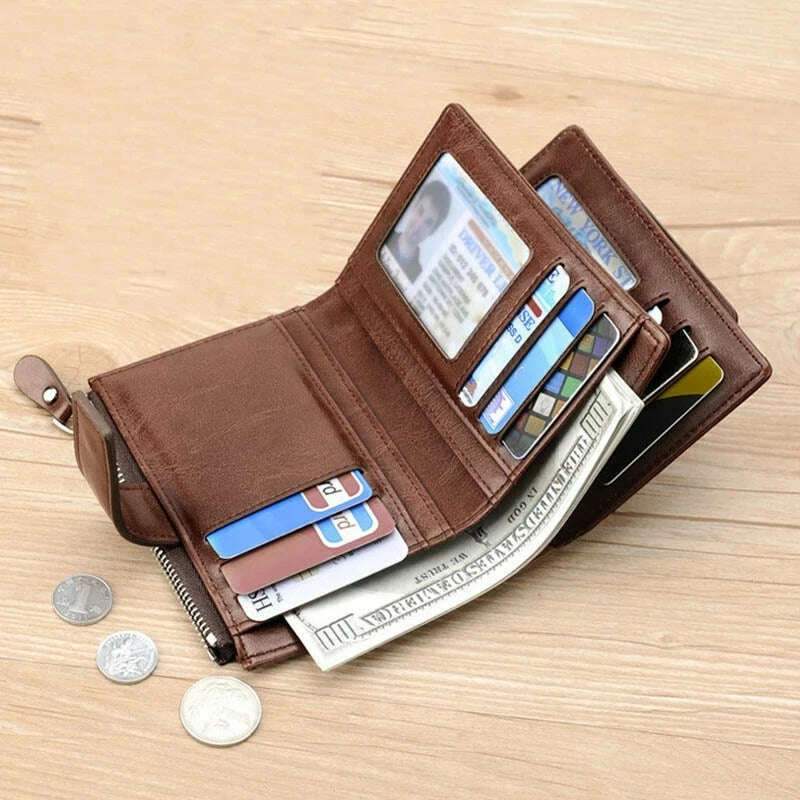 KIMLUD, Men's Coin Purse Wallet Fashion RFID Blocking Man Leather Wallet Zipper Business Card Holder ID Money Bag Wallet Male, KIMLUD Womens Clothes