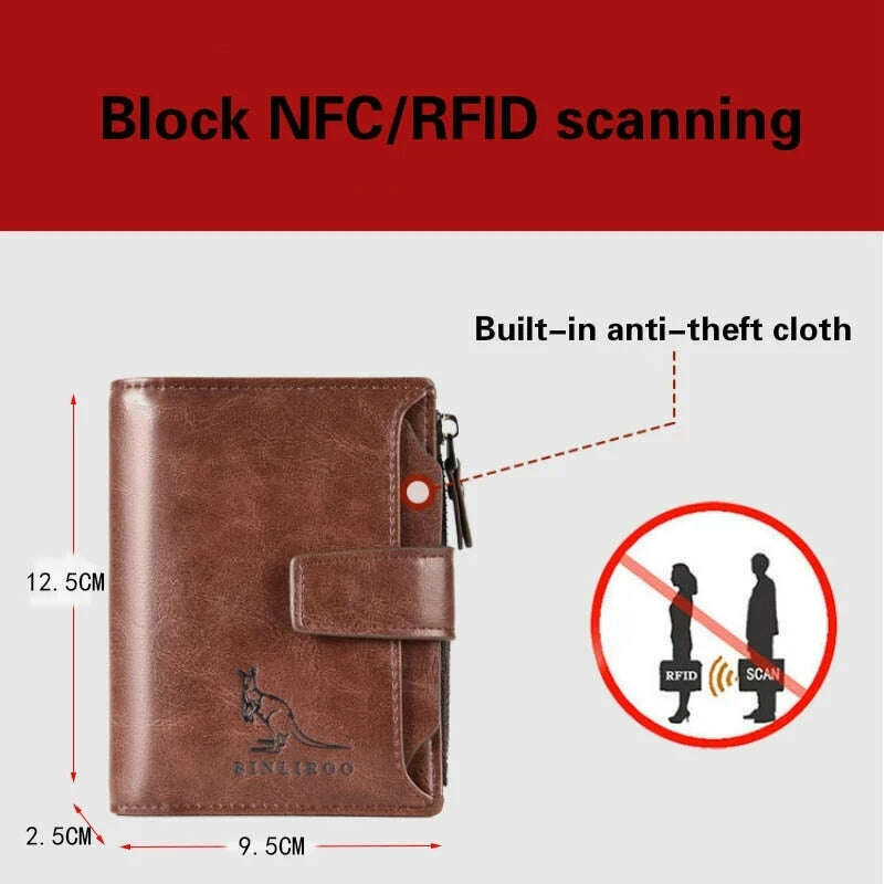Men's Coin Purse Wallet Fashion RFID Blocking Man Leather Wallet Zipper Business Card Holder ID Money Bag Wallet Male - KIMLUD