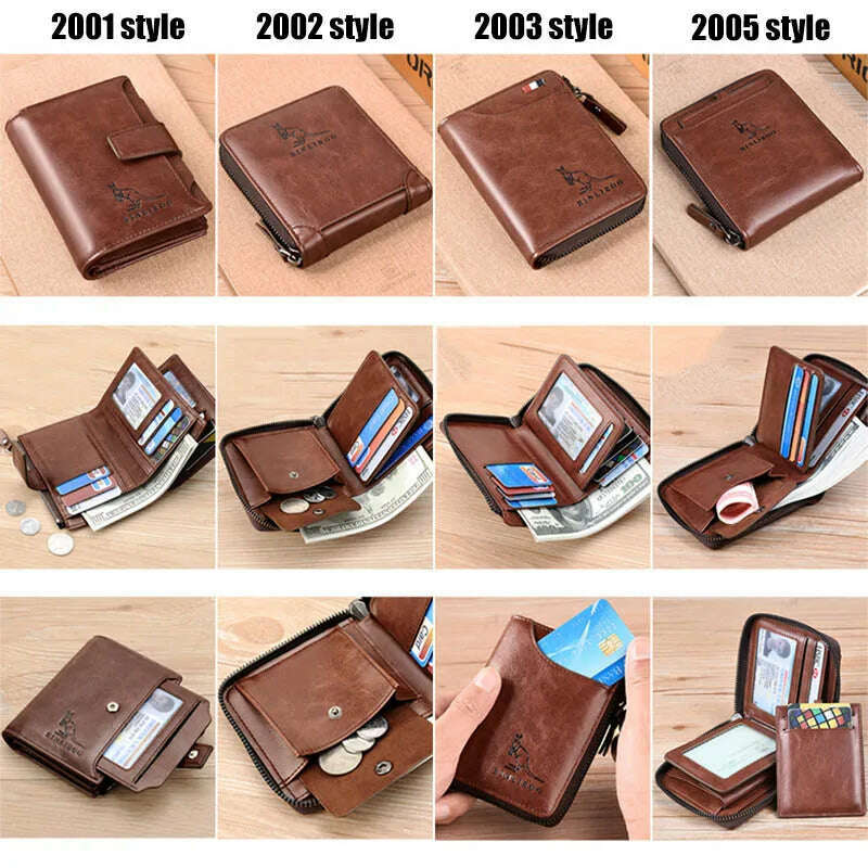 Men's Coin Purse Wallet Fashion RFID Blocking Man Leather Wallet Zipper Business Card Holder ID Money Bag Wallet Male - KIMLUD