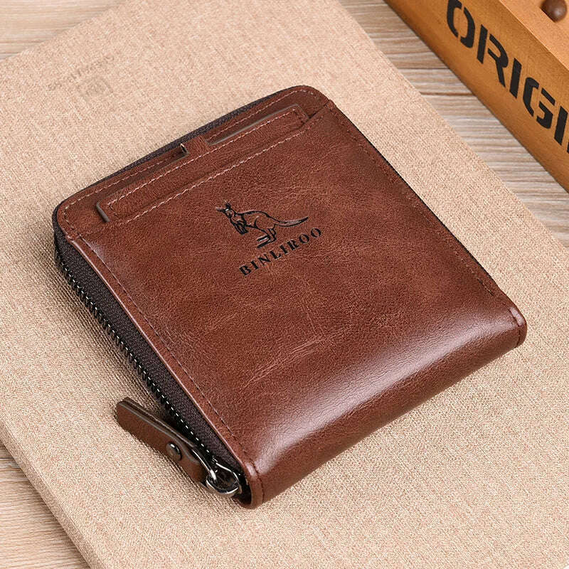 Men's Coin Purse Wallet Fashion RFID Blocking Man Leather Wallet Zipper Business Card Holder ID Money Bag Wallet Male - KIMLUD
