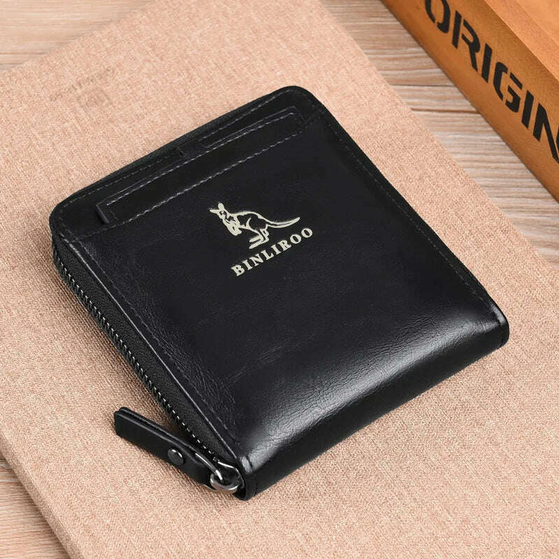 KIMLUD, Men's Coin Purse Wallet Fashion RFID Blocking Man Leather Wallet Zipper Business Card Holder ID Money Bag Wallet Male, 2005 Black, KIMLUD Womens Clothes