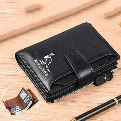 Men's Coin Purse Wallet Fashion RFID Blocking Man Leather Wallet Zipper Business Card Holder ID Money Bag Wallet Male - KIMLUD