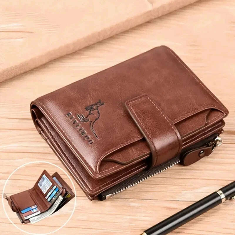 Men's Coin Purse Wallet RFID Blocking Man PU Leather Wallet Zipper Business Card Holder Money Bag Wallet Male - KIMLUD