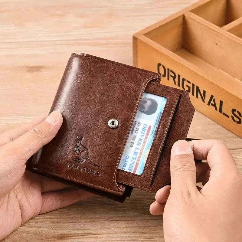 Men's Coin Purse Wallet RFID Blocking Man PU Leather Wallet Zipper Business Card Holder Money Bag Wallet Male - KIMLUD