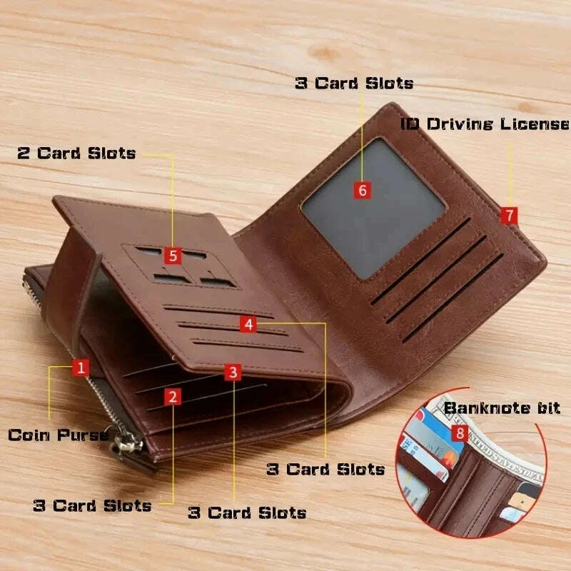 Men's Coin Purse Wallet RFID Blocking Man PU Leather Wallet Zipper Business Card Holder Money Bag Wallet Male - KIMLUD
