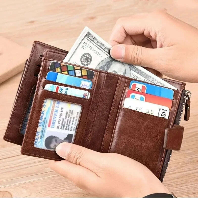 Men's Coin Purse Wallet RFID Blocking Man PU Leather Wallet Zipper Business Card Holder Money Bag Wallet Male - KIMLUD
