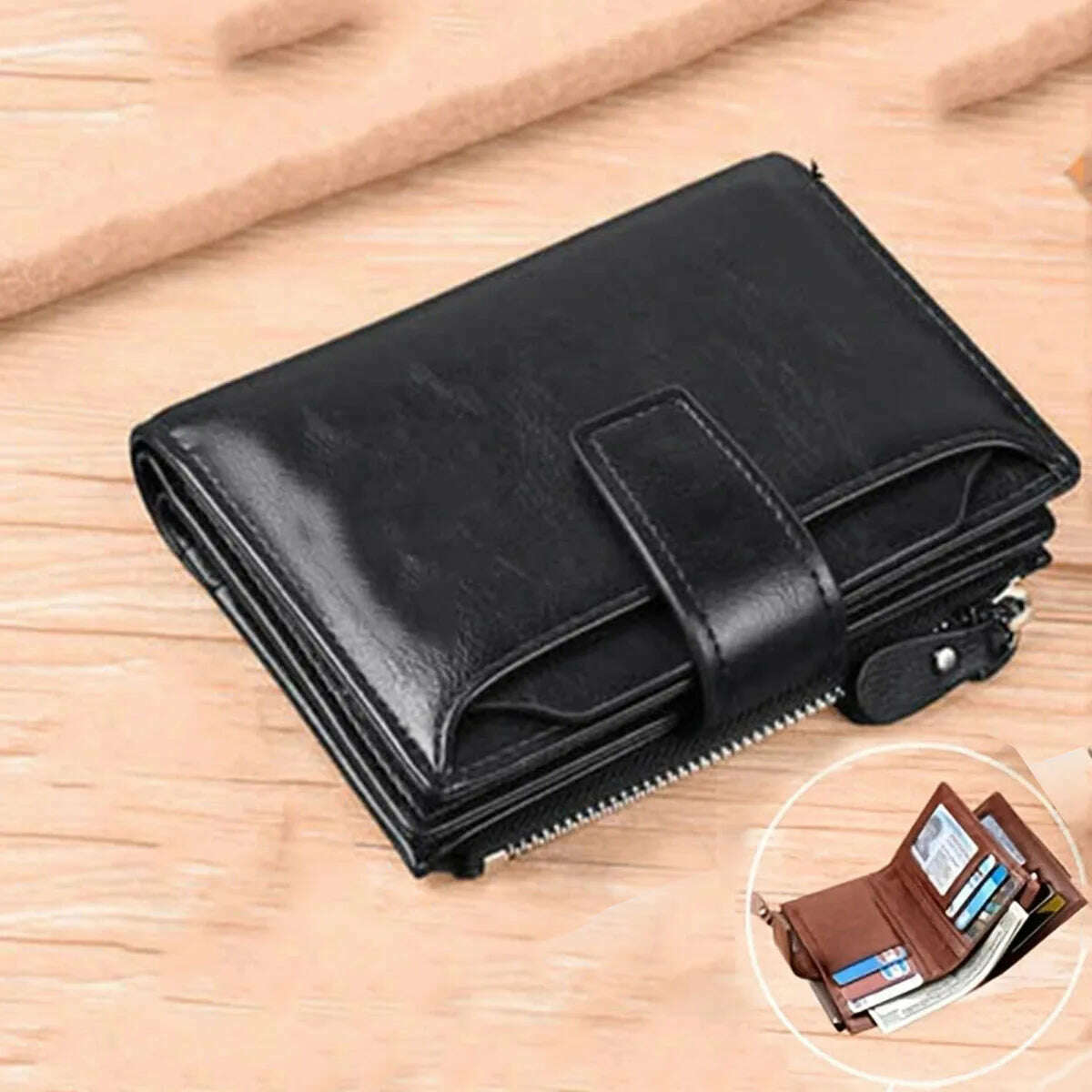 KIMLUD, Men's Coin Purse Wallet RFID Blocking Man PU Leather Wallet Zipper Business Card Holder Money Bag Wallet Male, No LOGO black, KIMLUD Women's Clothes