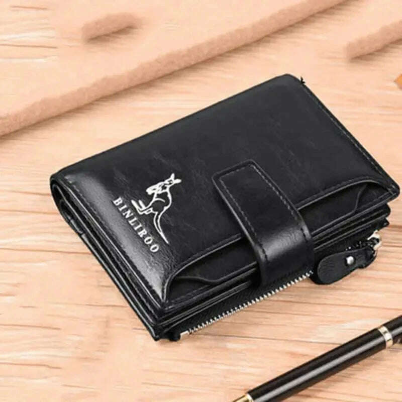 KIMLUD, Men's Coin Purse Wallet RFID Blocking Man PU Leather Wallet Zipper Business Card Holder Money Bag Wallet Male, black, KIMLUD Women's Clothes