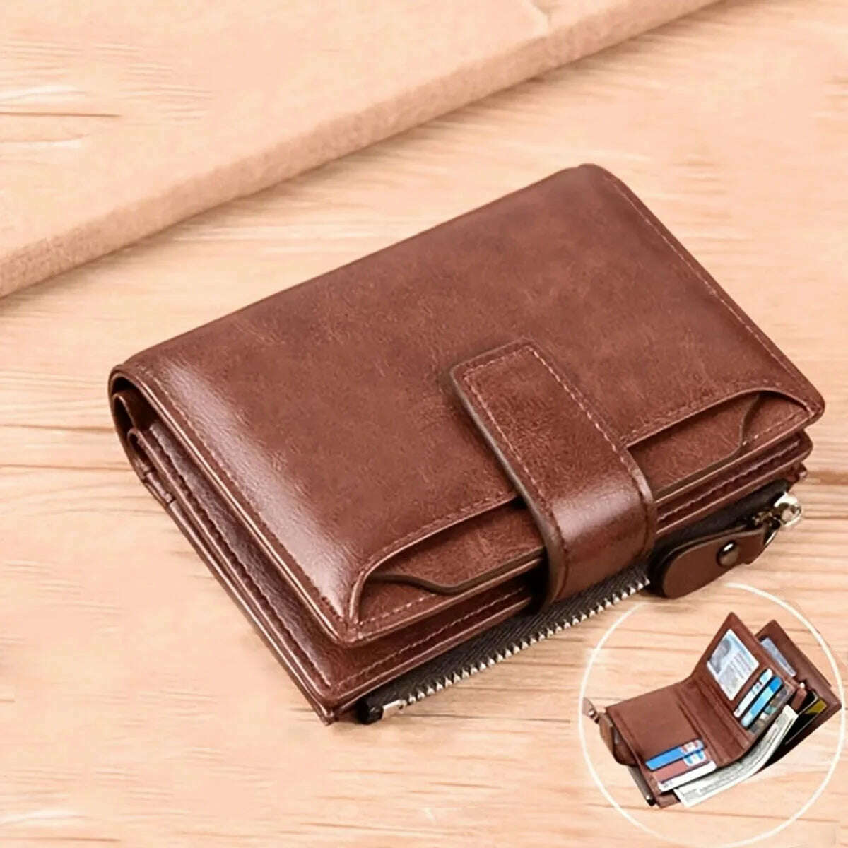 KIMLUD, Men's Coin Purse Wallet RFID Blocking Man PU Leather Wallet Zipper Business Card Holder Money Bag Wallet Male, No LOGO Brown, KIMLUD Women's Clothes