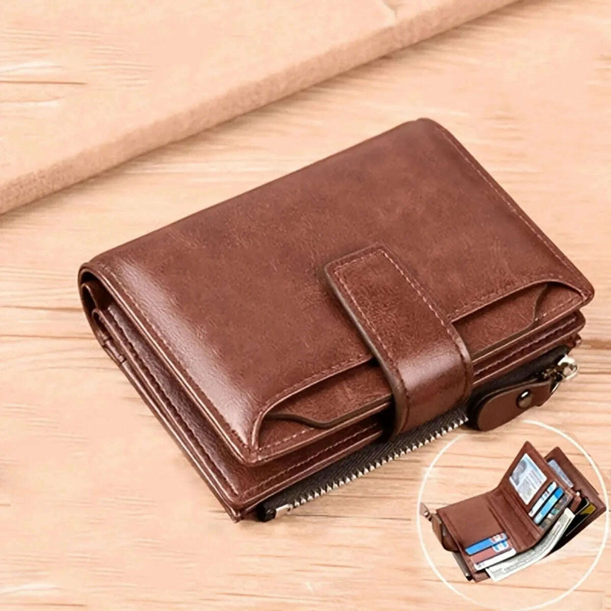 Men's Coin Purse Wallet RFID Blocking Man PU Leather Wallet Zipper Business Card Holder Money Bag Wallet Male - KIMLUD