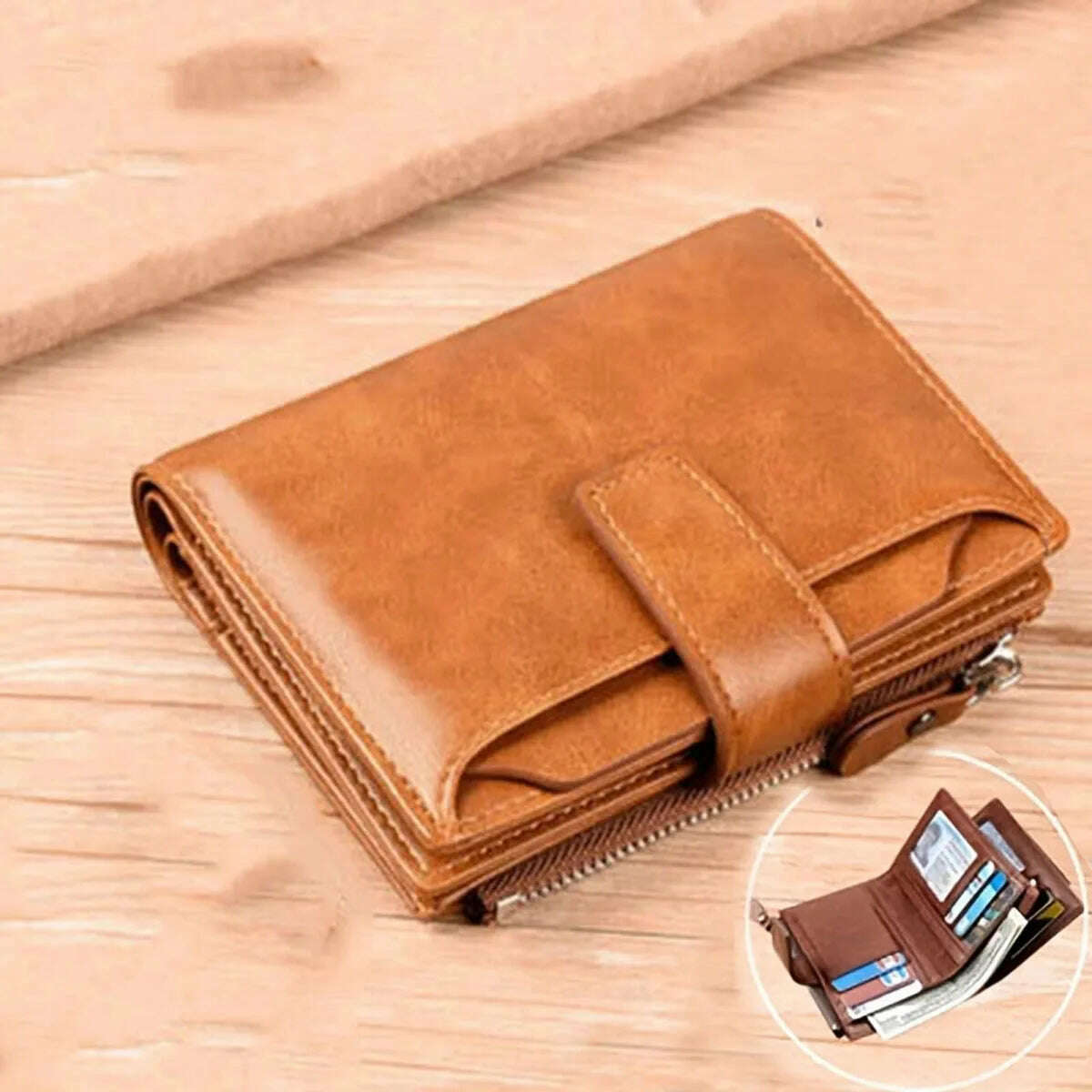 KIMLUD, Men's Coin Purse Wallet RFID Blocking Man PU Leather Wallet Zipper Business Card Holder Money Bag Wallet Male, No LOGO Khaki, KIMLUD Women's Clothes