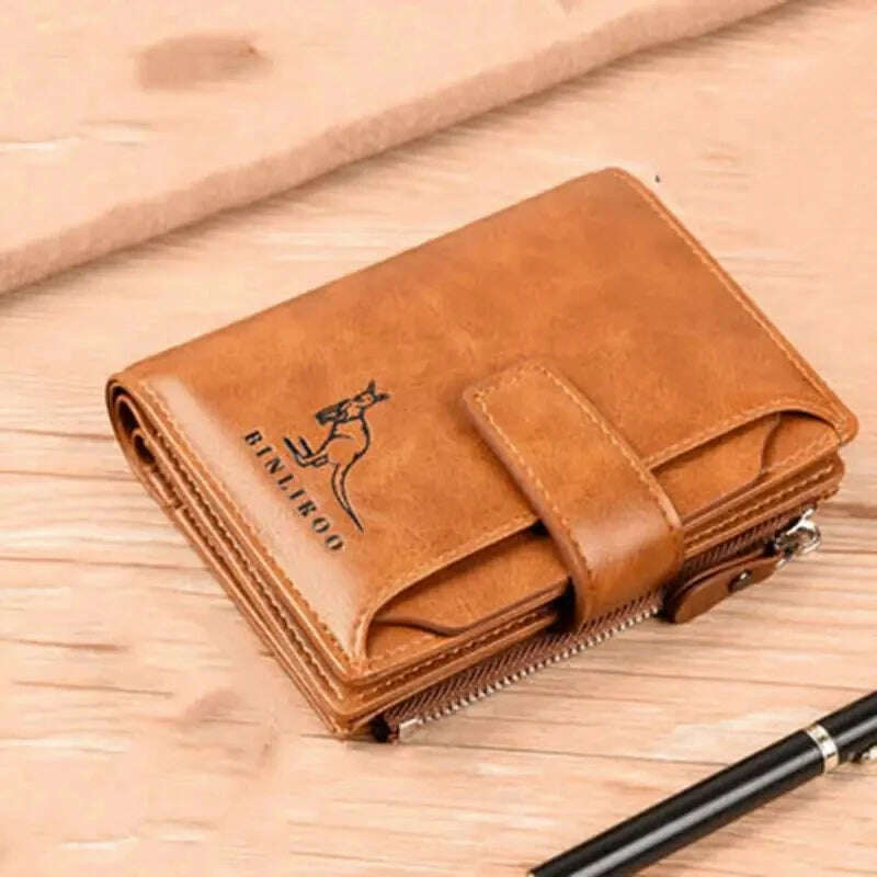 Men's Coin Purse Wallet RFID Blocking Man PU Leather Wallet Zipper Business Card Holder Money Bag Wallet Male - KIMLUD