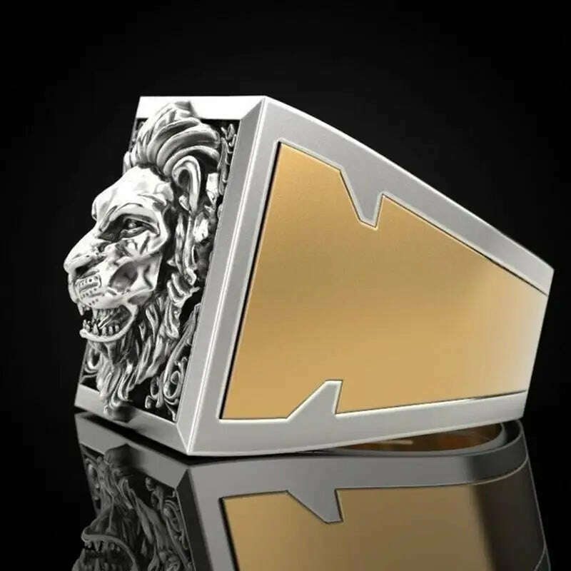 KIMLUD, Men's Combination Rings Set Hip Hop Viking Secret Kingdom Lion King Big Ring For Male New Fashion Animal Carving Jewelry Gift, KIMLUD Womens Clothes