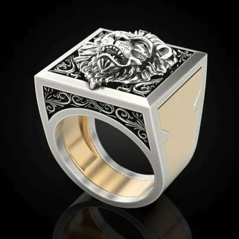 KIMLUD, Men's Combination Rings Set Hip Hop Viking Secret Kingdom Lion King Big Ring For Male New Fashion Animal Carving Jewelry Gift, KIMLUD Womens Clothes