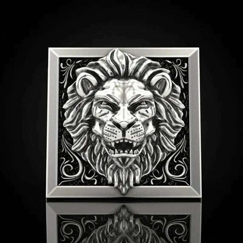 KIMLUD, Men's Combination Rings Set Hip Hop Viking Secret Kingdom Lion King Big Ring For Male New Fashion Animal Carving Jewelry Gift, KIMLUD Womens Clothes