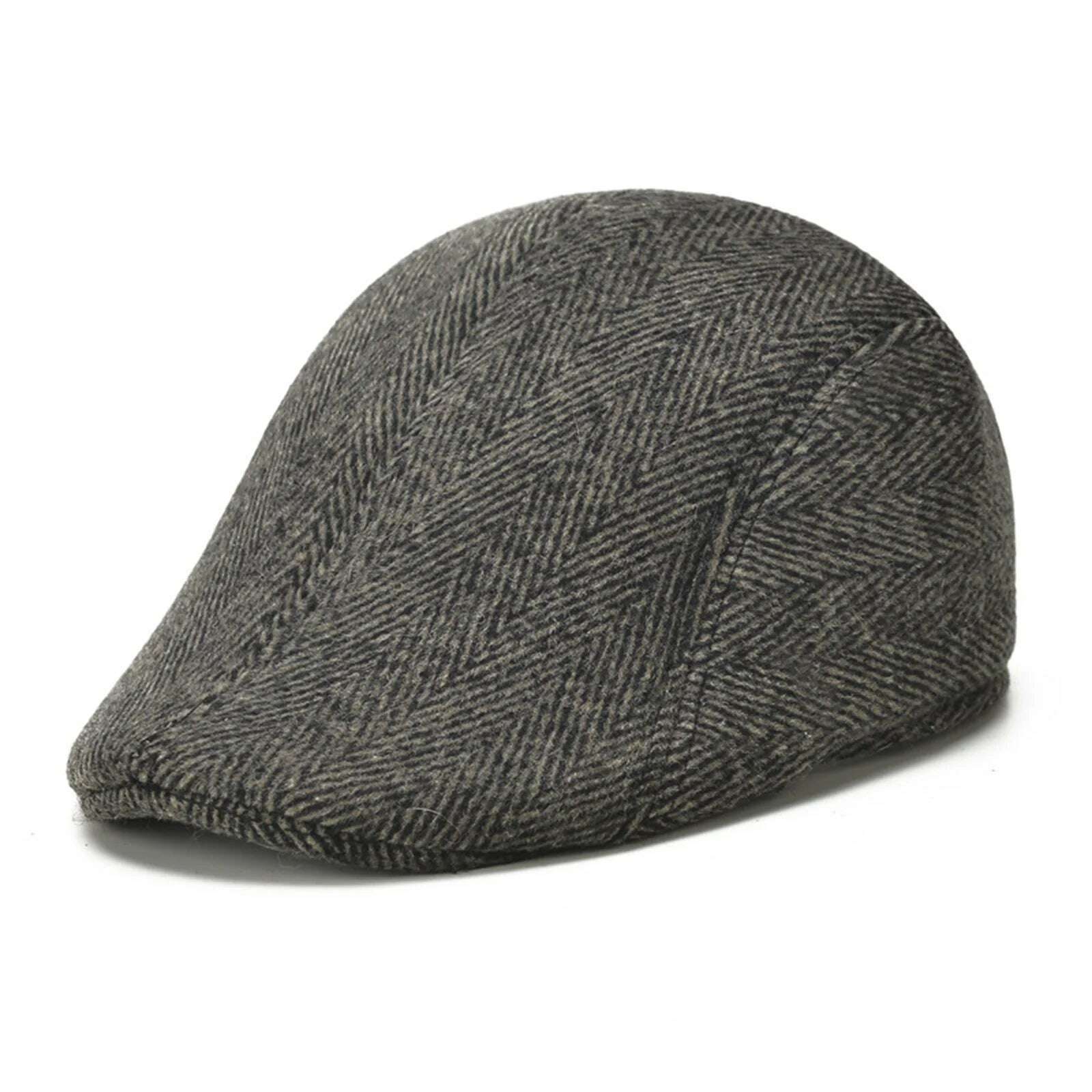 KIMLUD, Men's Cotton Plaid Berets Painter Caps Autumn Winter Hats British Style Herringbone Newsboy Hat Flat Peaked Cap for Dad Gorra, Coffee B, KIMLUD APPAREL - Womens Clothes