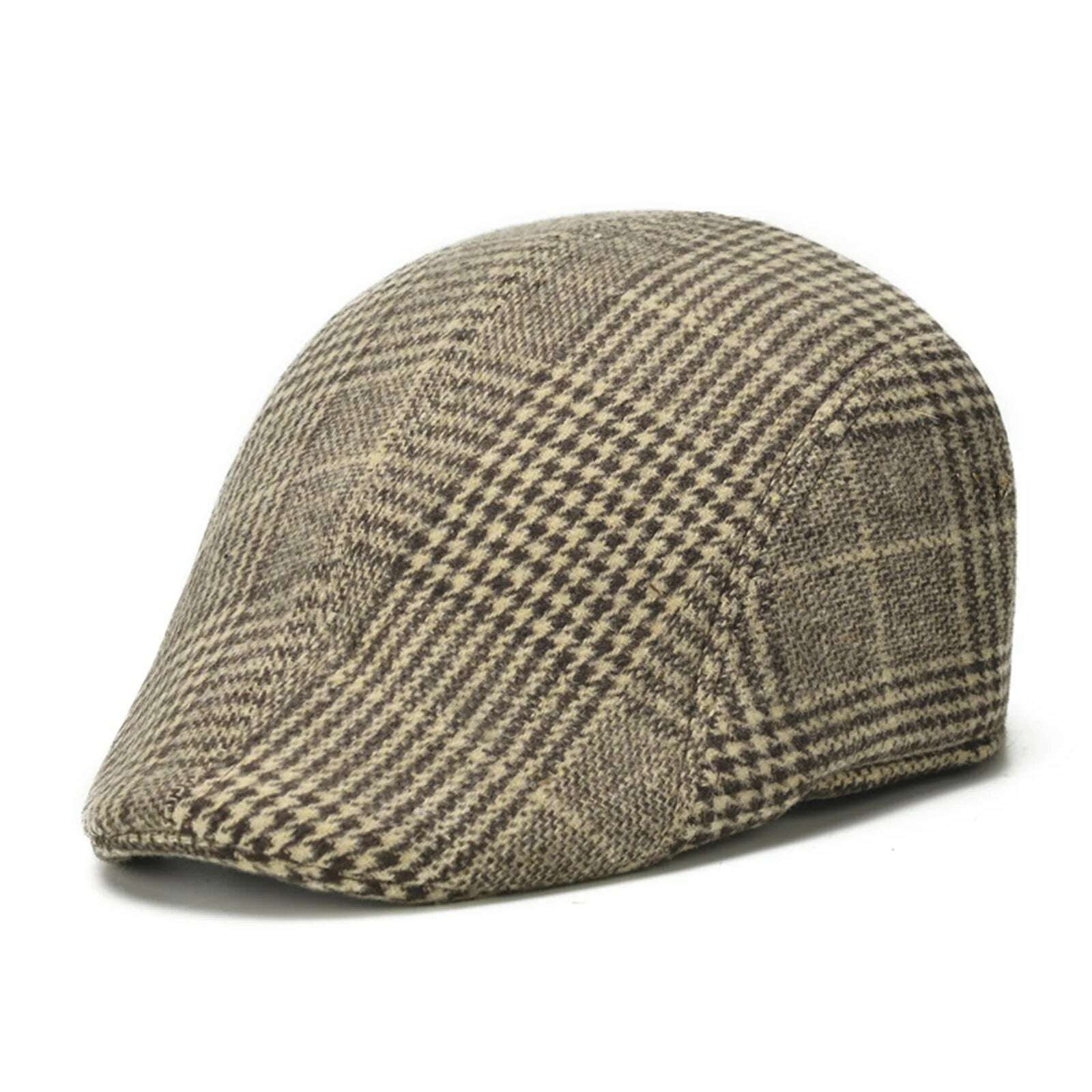 KIMLUD, Men's Cotton Plaid Berets Painter Caps Autumn Winter Hats British Style Herringbone Newsboy Hat Flat Peaked Cap for Dad Gorra, Coffee A, KIMLUD Women's Clothes