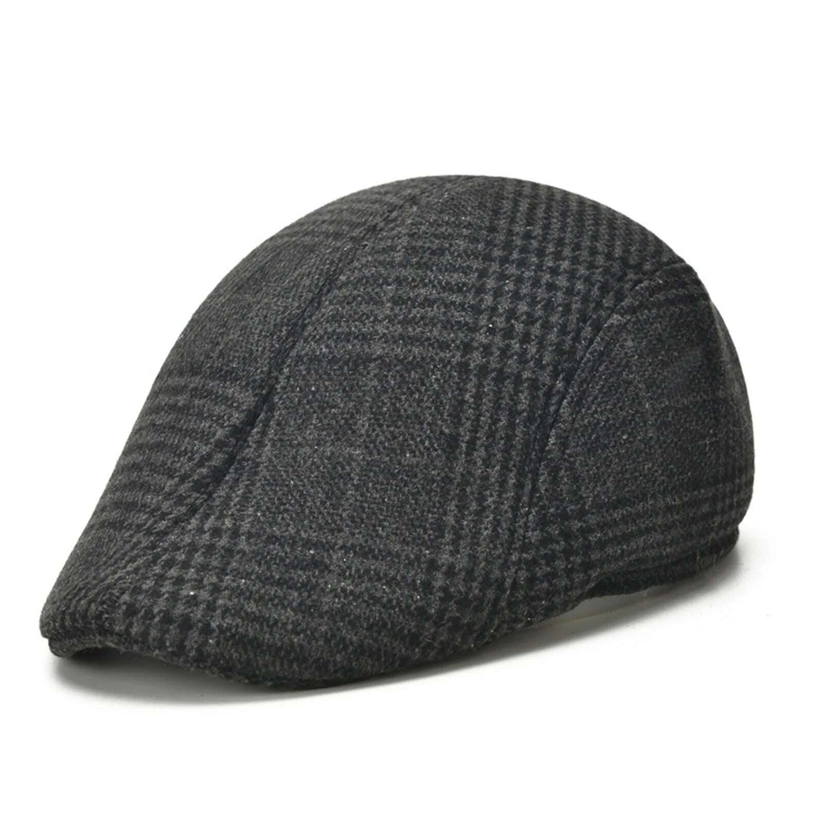 KIMLUD, Men's Cotton Plaid Berets Painter Caps Autumn Winter Hats British Style Herringbone Newsboy Hat Flat Peaked Cap for Dad Gorra, Dark Grey A, KIMLUD APPAREL - Womens Clothes