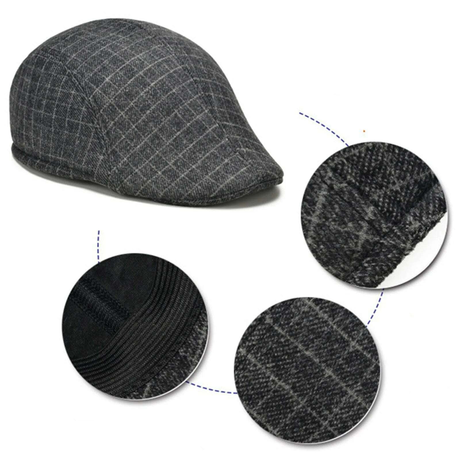 KIMLUD, Men's Cotton Plaid Berets Painter Caps Autumn Winter Hats British Style Herringbone Newsboy Hat Flat Peaked Cap for Dad Gorra, KIMLUD Women's Clothes