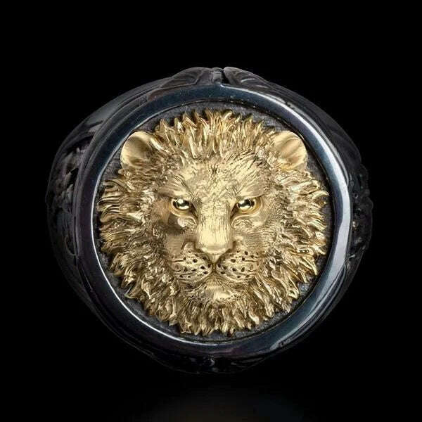 KIMLUD, Men's fashion domineering lion head rings for men Animal Signet Ring Boyfriend Birthday Party Anniversary Gift Jewelry, Gold / 13, KIMLUD Womens Clothes