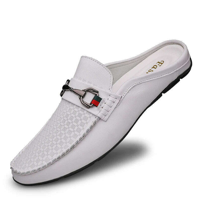 Men's First Layer Cowhide Genuine Leather Mules Male Summer Fashion Casual Breathable Comfy Sandals Open Back Low-heel Slipper - KIMLUD