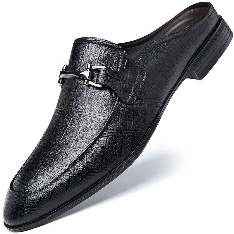 Men's First Layer Cowhide Genuine Leather Mules Male Summer Fashion Casual Breathable Comfy Sandals Open Back Low-heel Slipper - KIMLUD