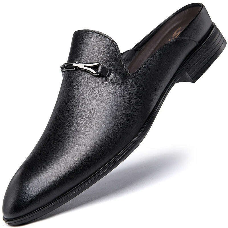 Men's First Layer Cowhide Genuine Leather Mules Male Summer Fashion Casual Breathable Comfy Sandals Open Back Low-heel Slipper - KIMLUD