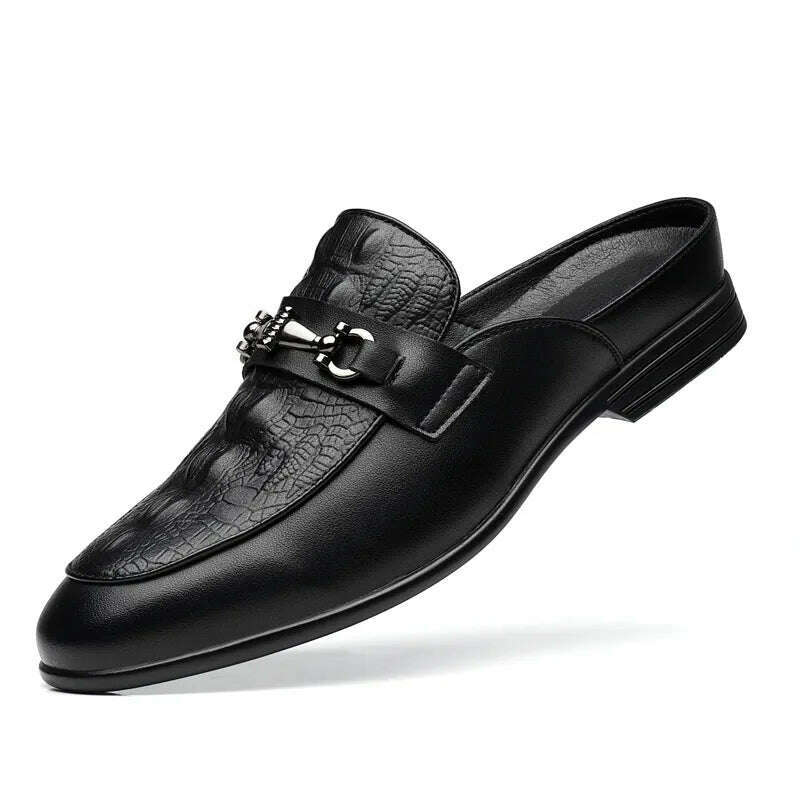 Men's First Layer Cowhide Genuine Leather Mules Male Summer Fashion Casual Breathable Comfy Sandals Open Back Low-heel Slipper - KIMLUD