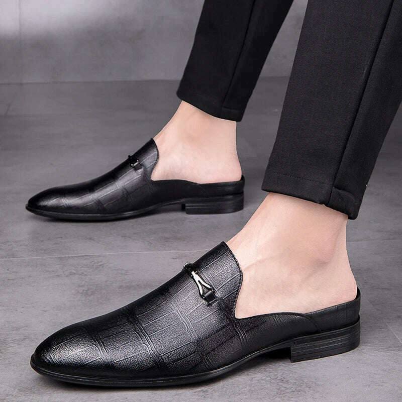 Men's First Layer Cowhide Genuine Leather Mules Male Summer Fashion Casual Breathable Comfy Sandals Open Back Low-heel Slipper - KIMLUD