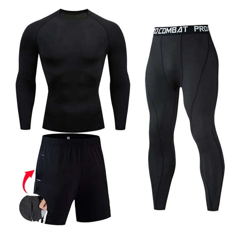 KIMLUD, Men's Gym Clothing Short Running Man Compression tights  perspiration Track suit Gym Man black T shirt Sport Pants S-XXXXL, black 1 / S, KIMLUD Women's Clothes