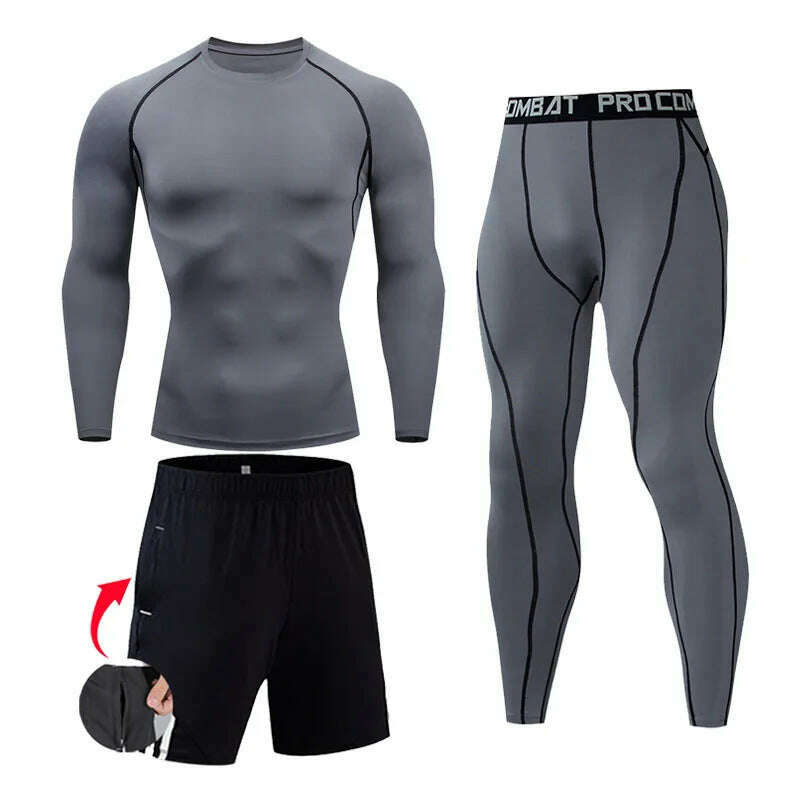 KIMLUD, Men's Gym Clothing Short Running Man Compression tights  perspiration Track suit Gym Man black T shirt Sport Pants S-XXXXL, gray / S, KIMLUD Women's Clothes